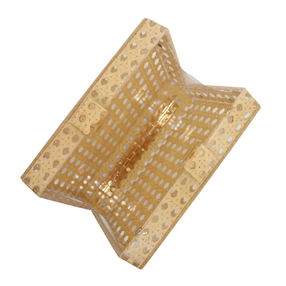 Acrylic Handbag Rattan Woven Pattern Square Box Crossbody Handbag o_o - Picture 5 of 7
